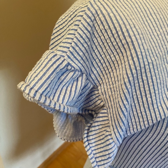 Michael Kors Women’s Blue/White Striped Ruffled Faux-Wrap Dress || Size: XXS - Picture 6 of 7